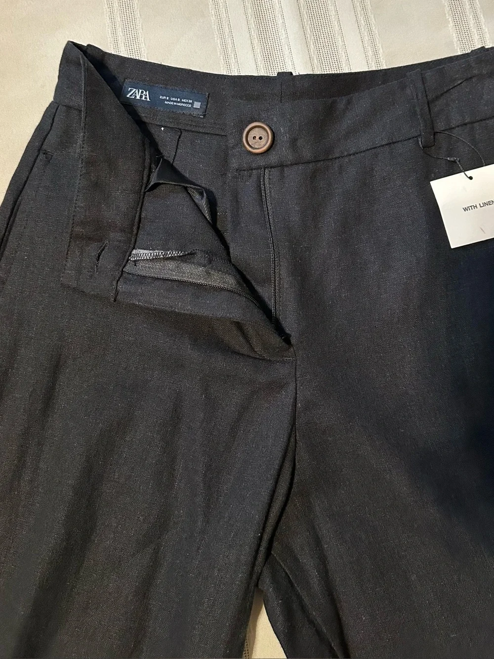 Zara Wide-Leg Linen Blend Trouser’s Black Size S NWOT
